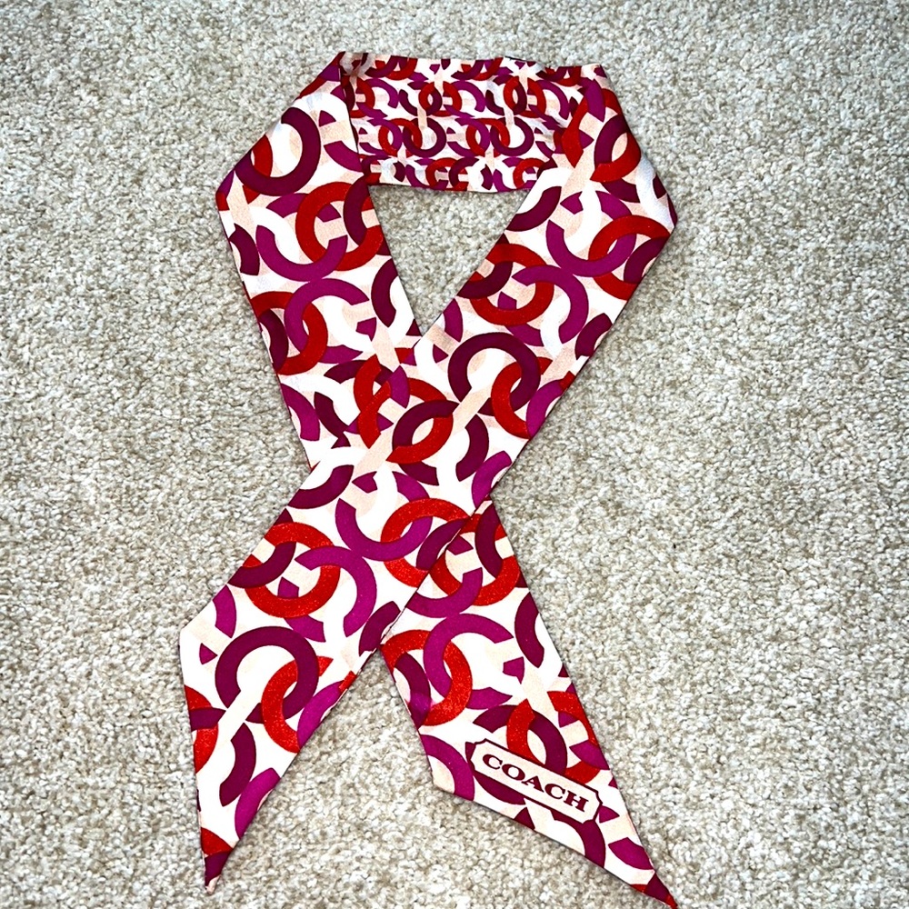 Coach Signature Print Silk Skinny Scarf